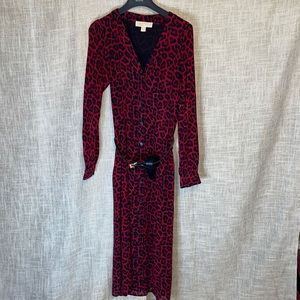 MICHAEL KORS midi red leopard dress with waist belt
